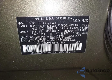 2025 Subaru Ascent Onyx Edition 7-Passenger z USA, uszkodzony, nr VIN 4S4WMAFD6S3438100